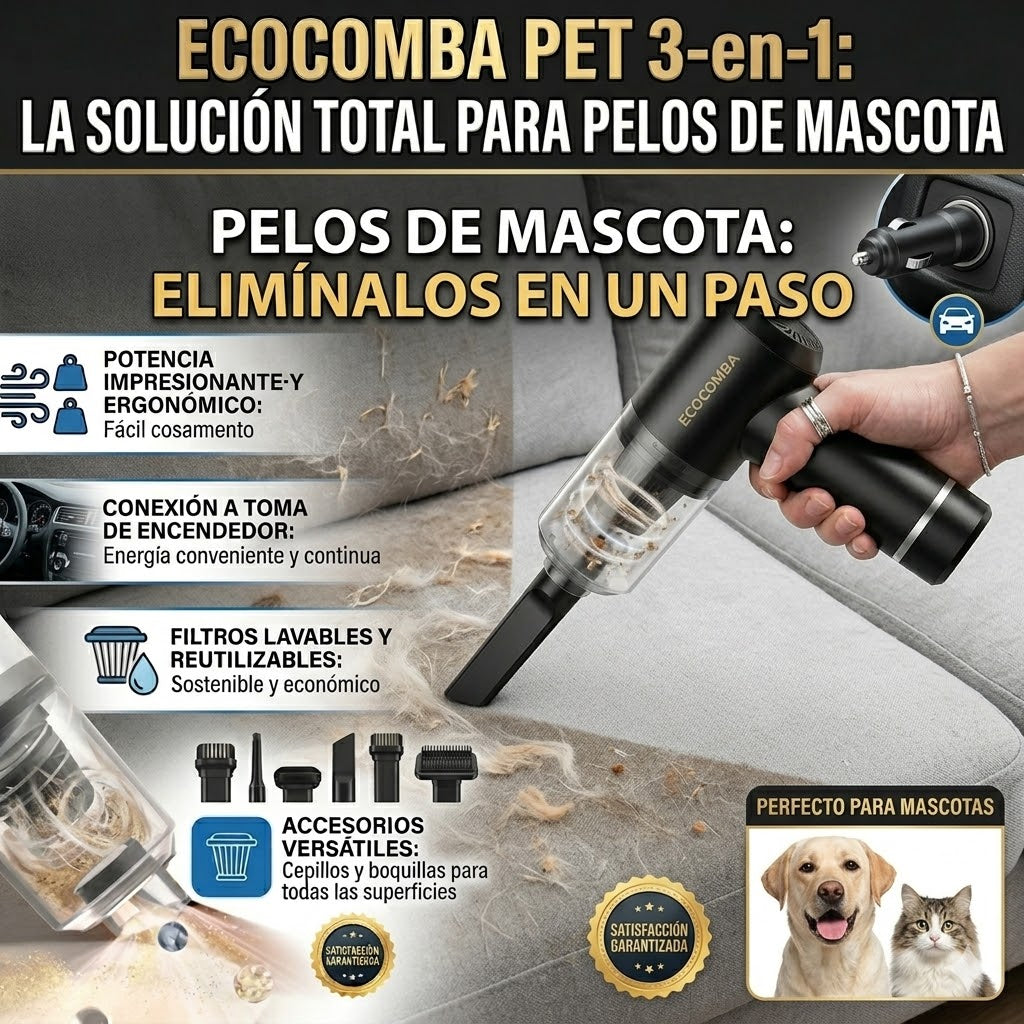 ECOCOMBA Eliminador de Ácaros 3 en 1 Succión Potente + Alivio de Alergias