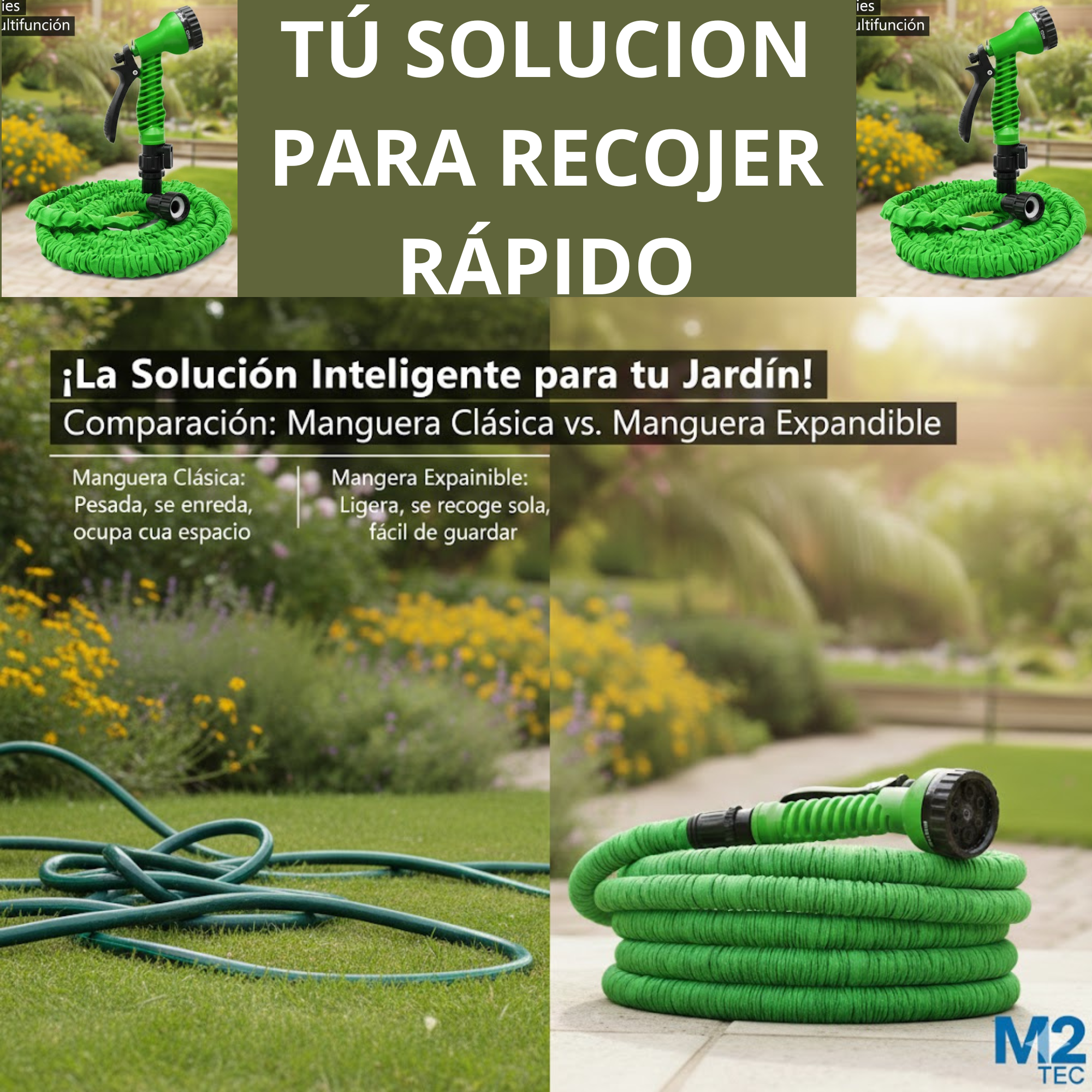 Manguera Enrollable Autoático - Jardín Siempre Ordenado en Segundos.