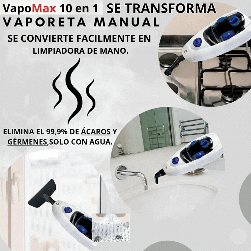 VAPOMAS 10 EN 1 ELIMINA EL 99,9% DE ÁCAROS Y BACTERIAS EN 10 MINUTOS