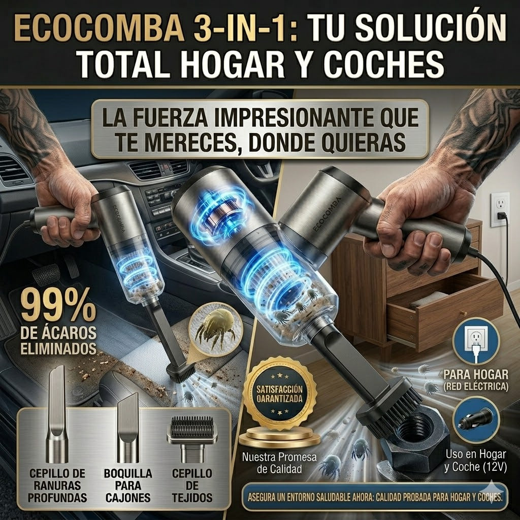 ECOCOMBA Eliminador de Ácaros 3 en 1 Succión Potente + Alivio de Alergias